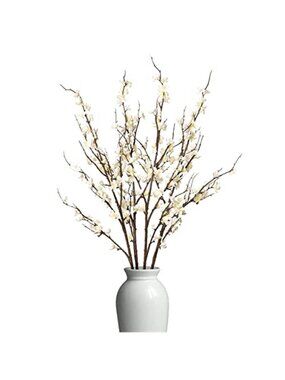 Artificial Cherry Blossom Branches Silk Flowers Tall Vase Home Decor White